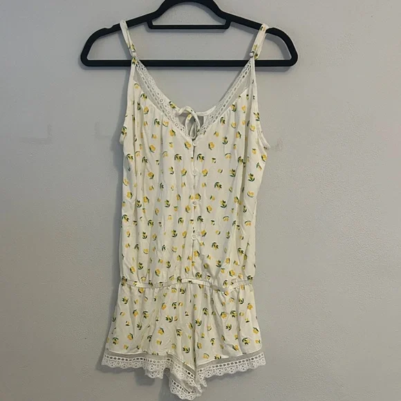 Eberjey Floral Print Women's Pajama Romper - White and Yellow - Picture 1 of 1